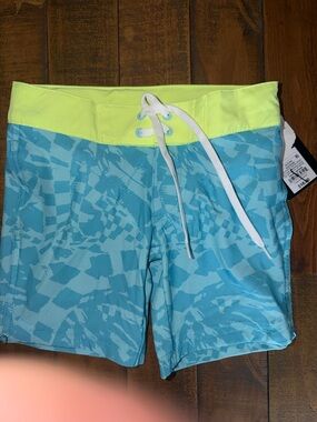 Target Teal Swim Trunks with Neon Yellow Waistband